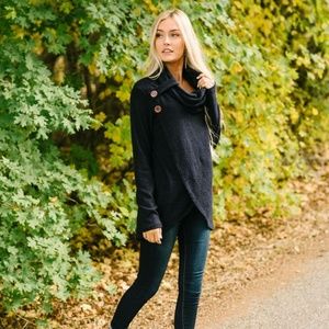 Cute As A Button Cowl Neck Sweater In Navy PLUS!